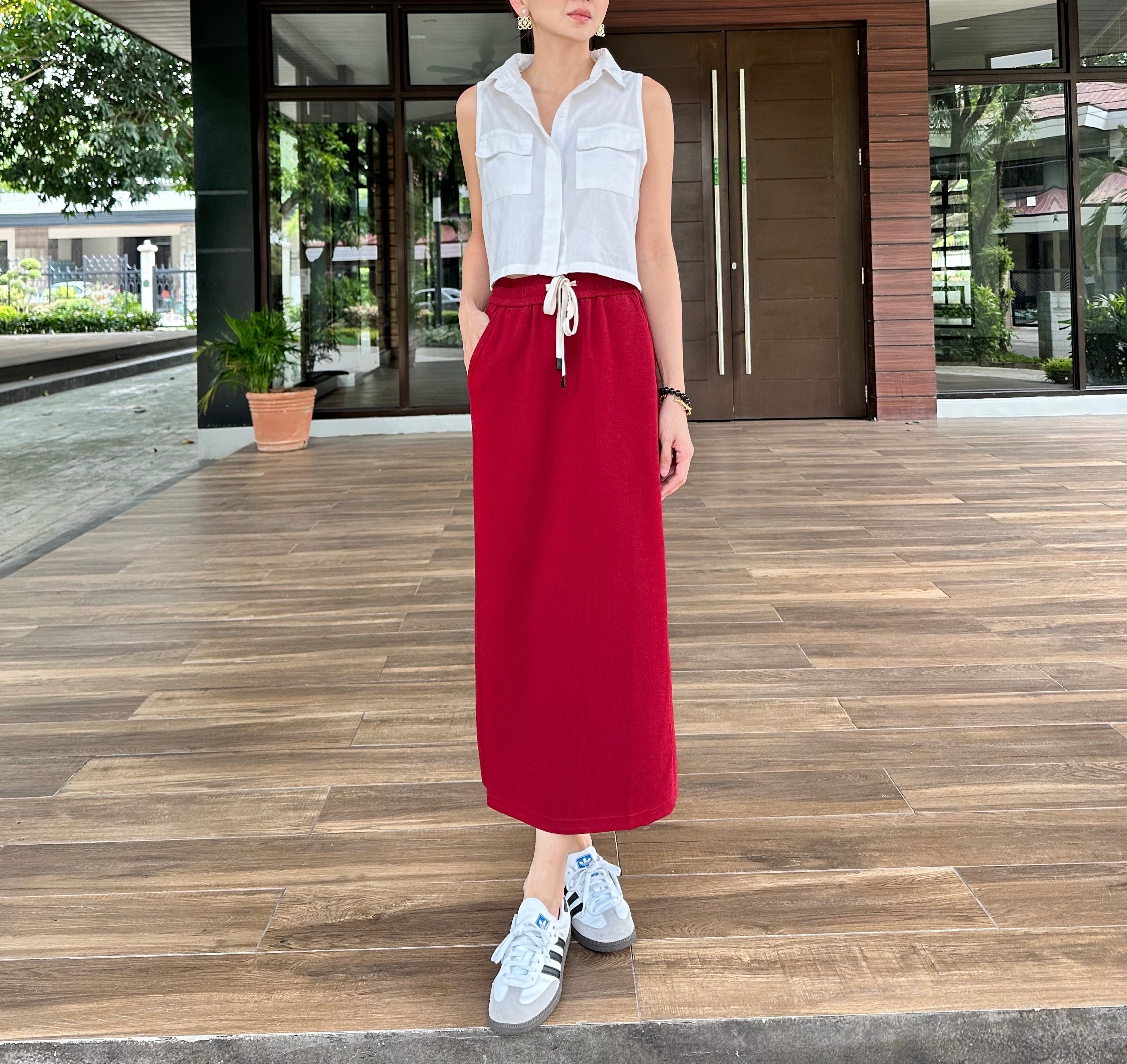 Ramona Drawstring Skirt in Maroon