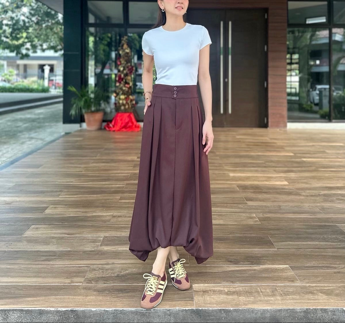 Olive Bubble Skirt in Maroon