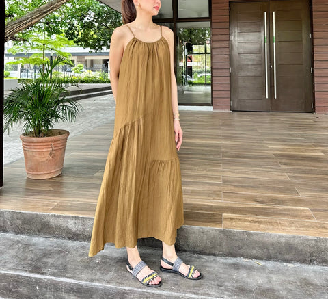 Jaxel French Linen Maxi Dress in Brown