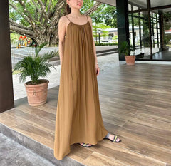 Jaxel French Linen Maxi Dress in Brown