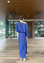Charlotte Satin Wrap Dress in Blue