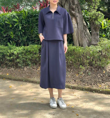 Tammy Zip Collared Top in Navy