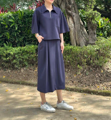 Tammy Zip Collared Top in Navy