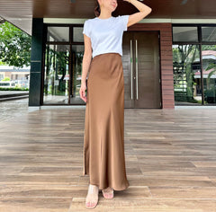 Hazel Satin Skirt in Brown