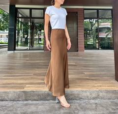 Hazel Satin Skirt in Brown