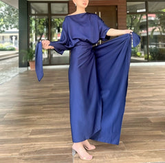 Charlotte Satin Wrap Dress in Blue