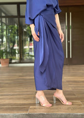 Charlotte Satin Wrap Dress in Blue