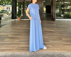 Mina Wide Skirt in Blue (COTTON)