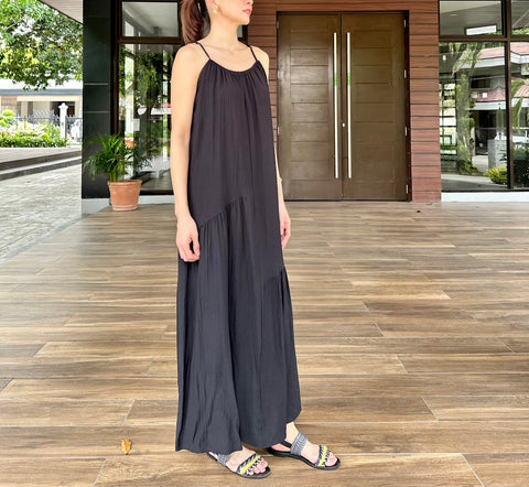 Jaslin French Linen Maxi Dress in Black