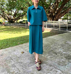 Tammy Zip Collared Top in Teal