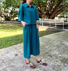 Tammy Zip Collared Top in Teal