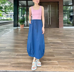 Honey Gartered Hem Skirt in Navy