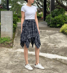 Storm Flannel Check Irregular Hem Mini Skirt in Black