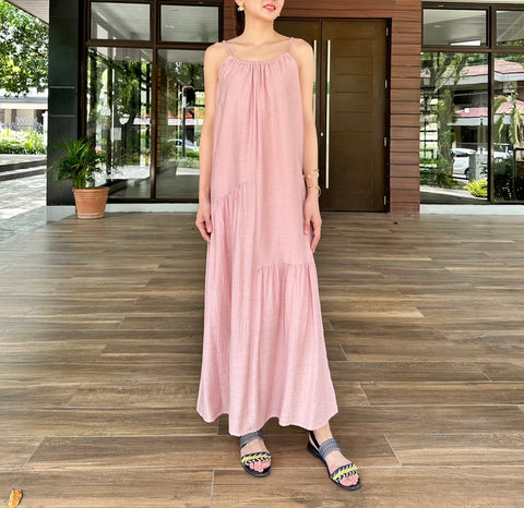 Jaslin French Linen Maxi Dress in Light Pink