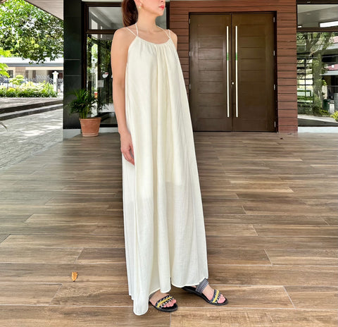 Jaslin French Linen Maxi Dress in Cream