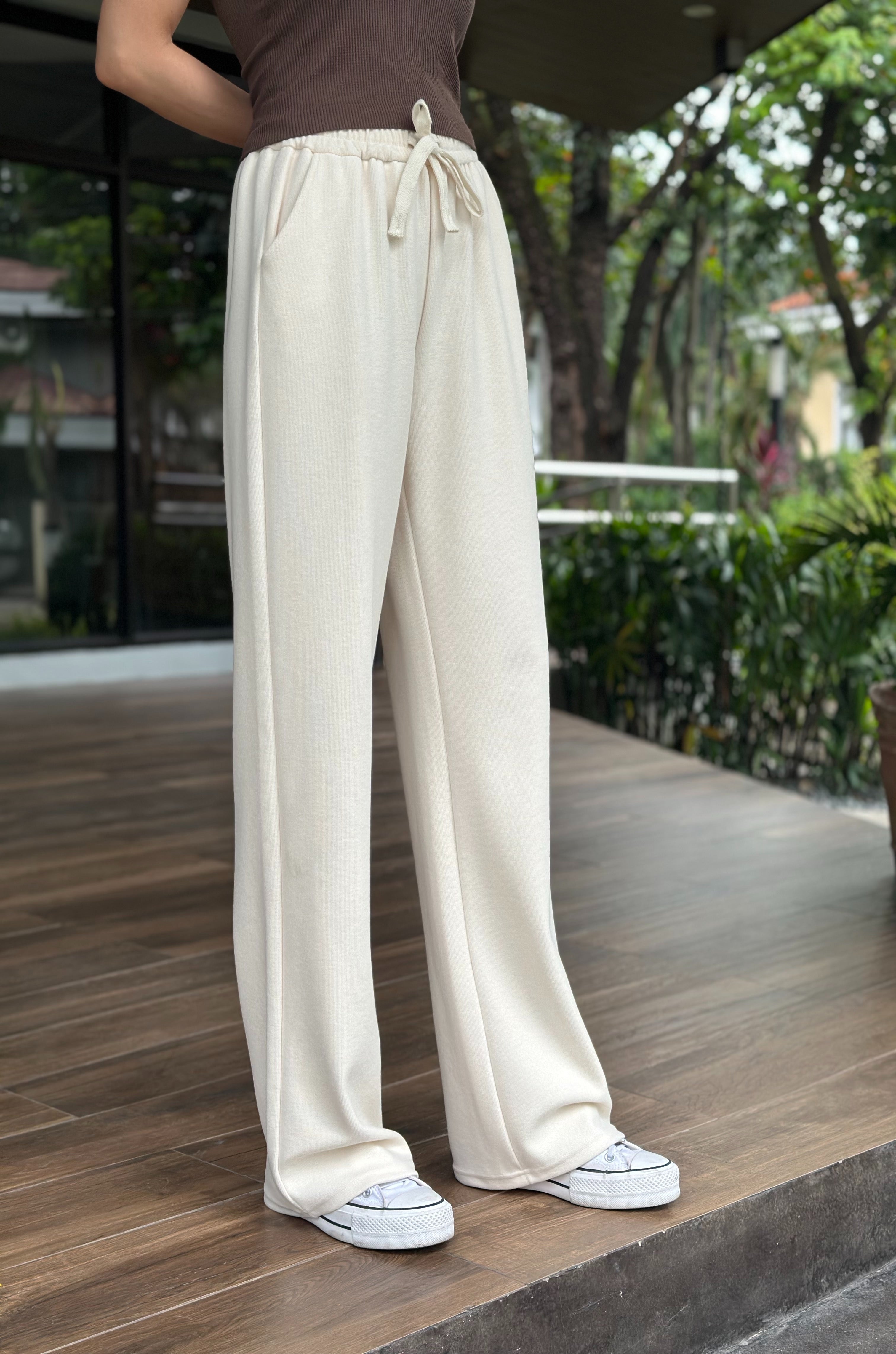 Lacey Thick Drawstring Wide Lounge Pants in Cream – Pink Manila