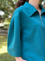 Tammy Zip Collared Top in Teal