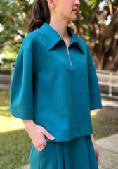 Tammy Zip Collared Top in Teal