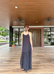 Jaslin French Linen Maxi Dress in Black