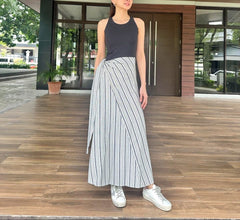 Kenya Tie Up Skirt in Stripes Black