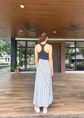 Kenya Tie Up Skirt in Stripes Black