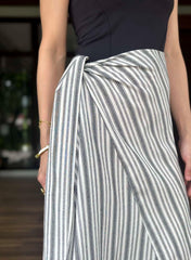 Kenya Tie Up Skirt in Stripes Black