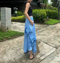 Ivory Pleated Skirt in Light Blue