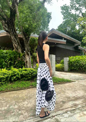 Ivory Pleated Skirt in White Polka