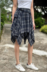 Storm Flannel Check Irregular Hem Mini Skirt in Black