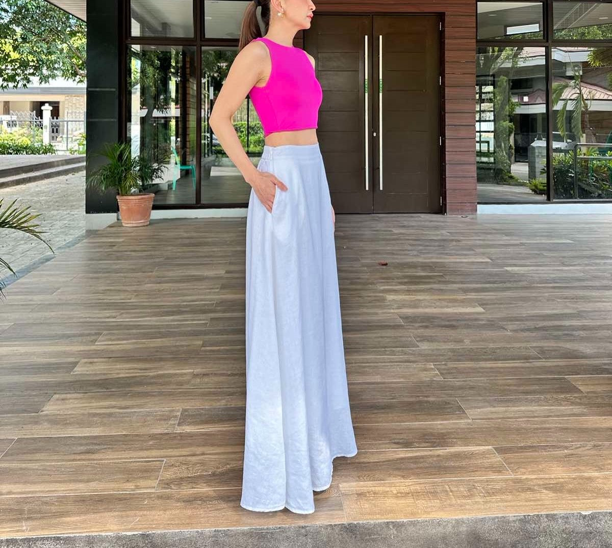 Lawson Linen Maxi Skirt in White - Main Image