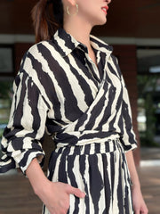 Safari Linen Tie Down Blouse in Zebra