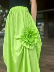 Ivory Pleated Skirt in Bright green