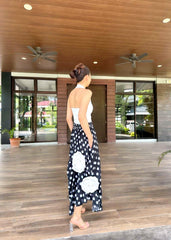Ivory Pleated Skirt in Black polka