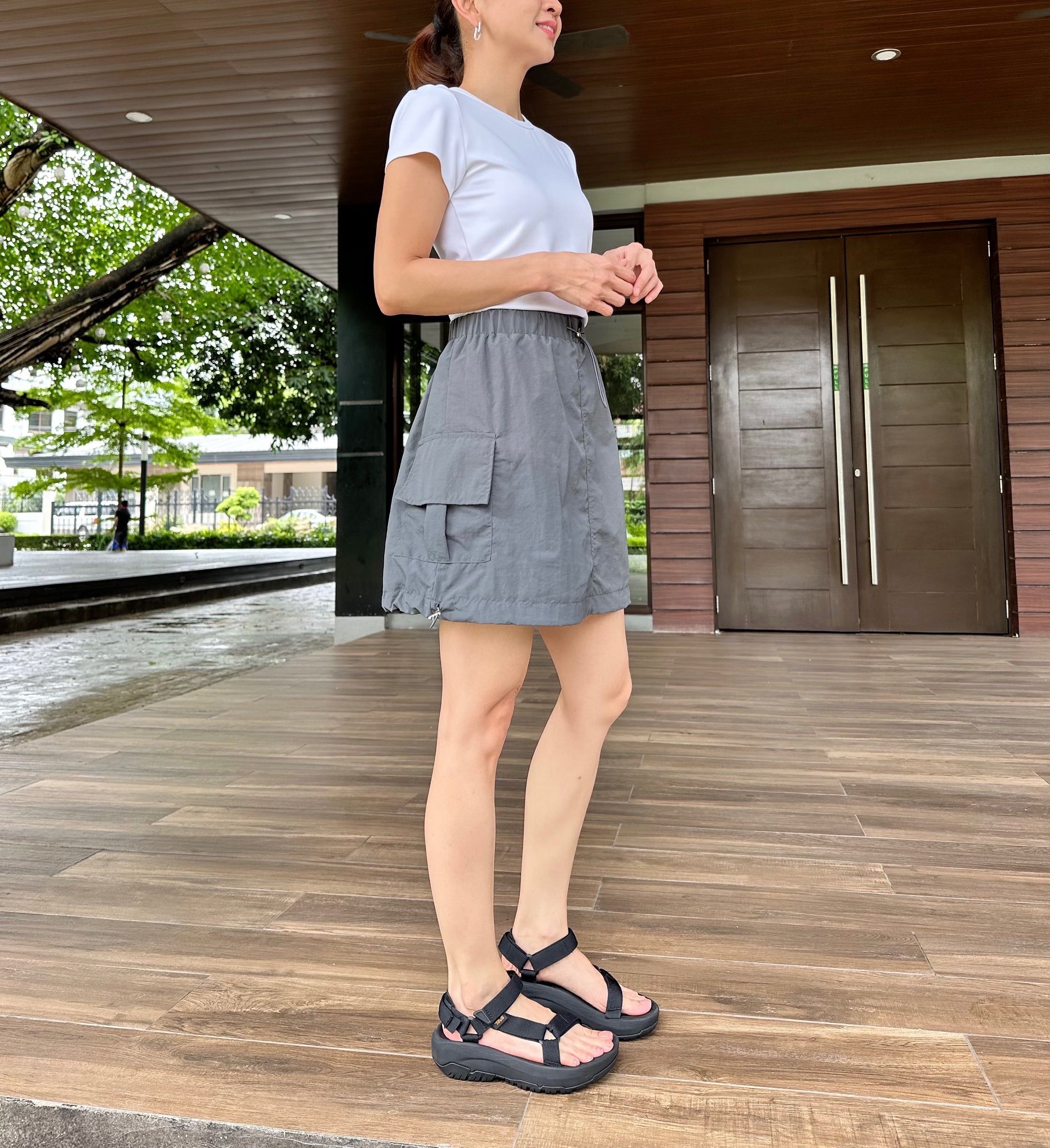Grey top drawstring skirt