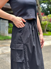 Willow Cargo Midi Skirt in Black