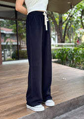 Lacey Thick Drawstring Wide Lounge Pants in Black