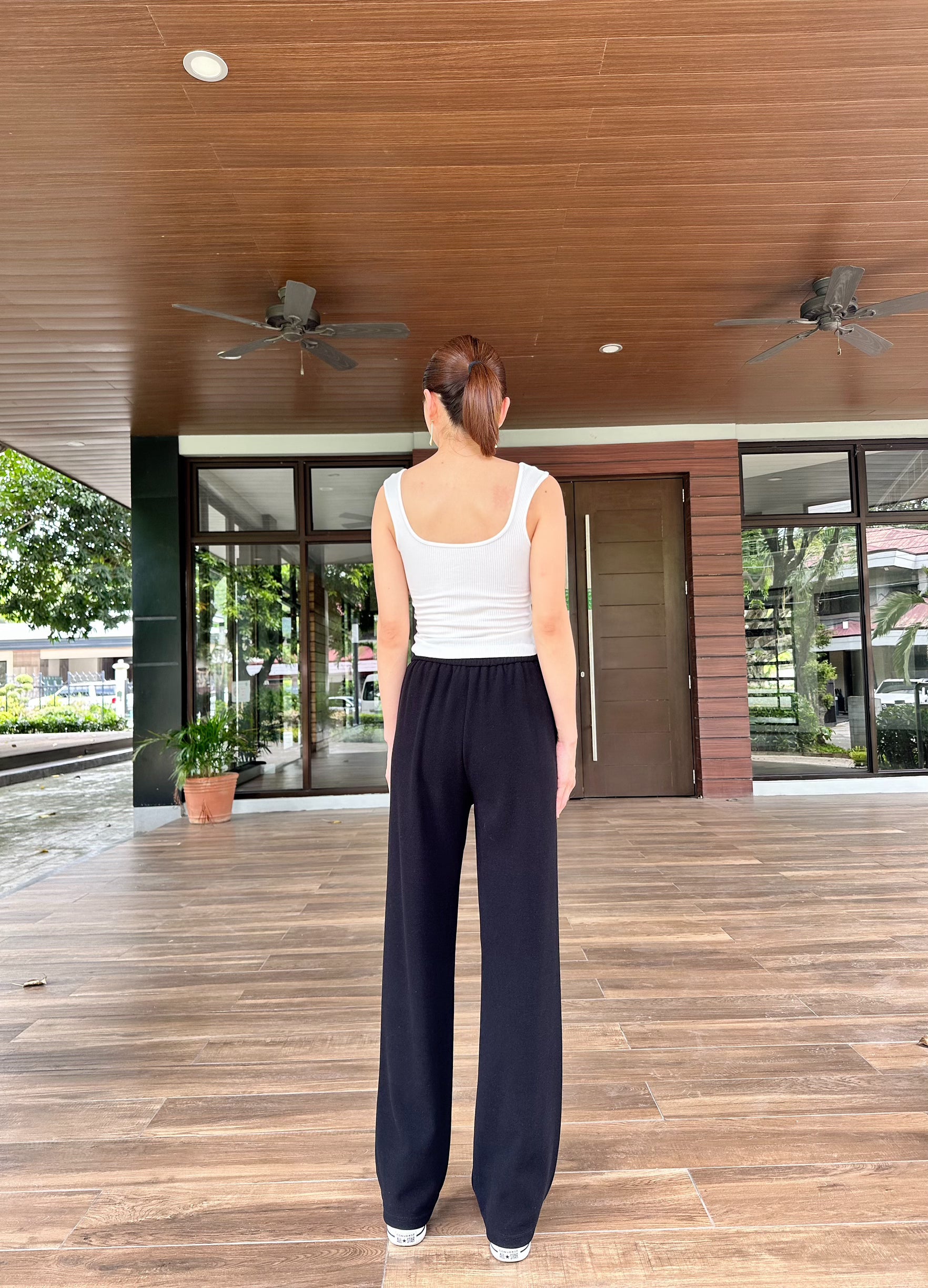 Lacey Thick Drawstring Wide Lounge Pants in Black