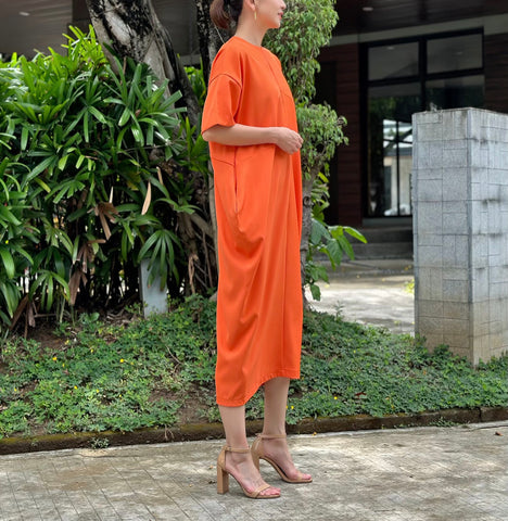 Harriette Printed Dress in Orange